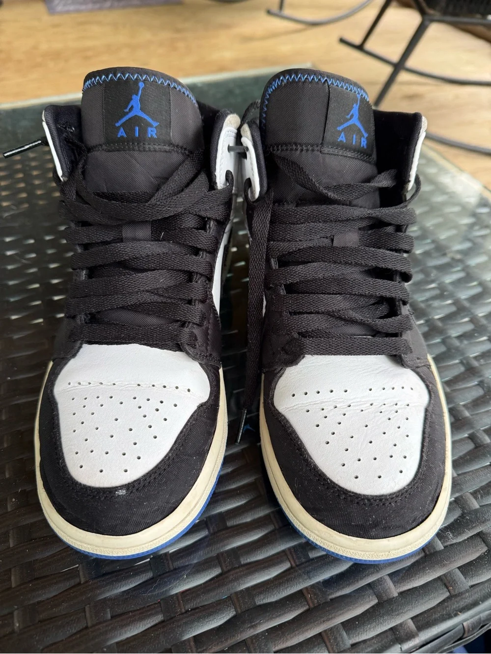 Air Jordan Men’s Mid-Top Sneakers in Black, White & Blue